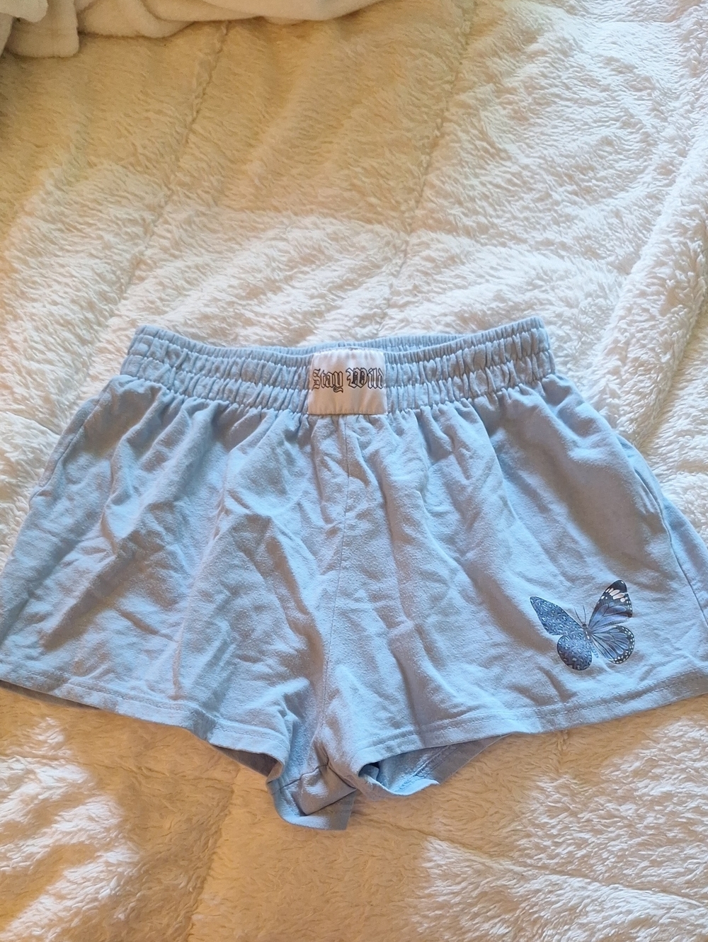 Sky Blue Butterfly-Embroidered Women’s Lounge Shorts
